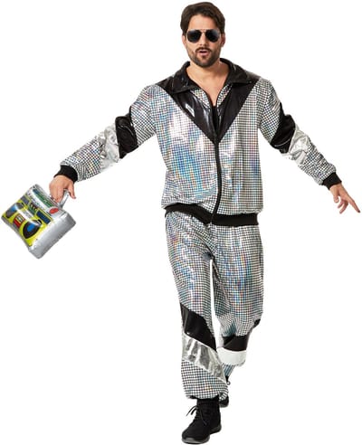 dressforfun - herenkostuum retro 80er 90er jaren disco joggingpak - zilver, S - Verkleedkleding carnaval - Halloween - Verkleden - Feestkleding - Carnavalskleding - Feest - Partykleding