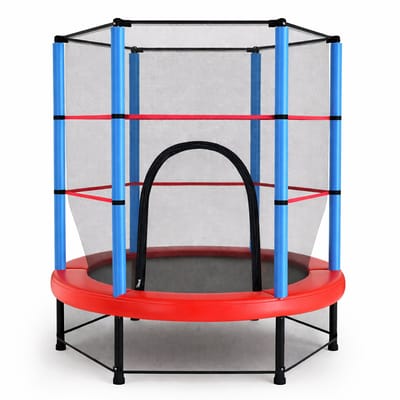 Trampoline Ø140 cm- Kinder Trampoline Stalen frame-verhoogd veiligheidsnet- Trampoline voor Binnen en Buiten - Blauw/Rood