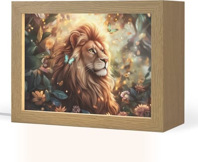 Nachtlampje 20x15 cm - Kinder lampje - Leeuw - Dieren - Bloemen - Jungle - Tafellamp kinderkamer - Slaapkamer lamp - Bedlamp kinderen - Kinderlampje stopcontact - Wandlamp babykamer - Nachtlampjes