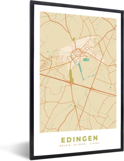 Fotolijst incl. Poster - Kaart - België - Plattegrond - Edingen - Stadskaart - 40x60 cm - Posterlijst