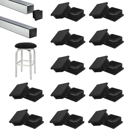 Set van 24 vierkante kunststof afsluitdoppen 40 x 40 mm voor buizen, zwarte buisstoppen, buisafdekkingen en accessoires voor staal en aluminium