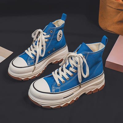 High-Top schoenen Nieuwe Japanse stijl Verhoog de onderkant Ademend Comfortabel Veelzijdig Casual Sneaker Canvas schoenen voor vrouwen 38 blue