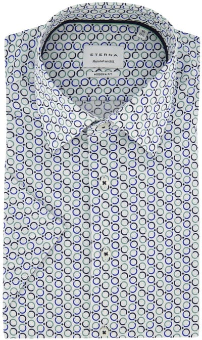Blauw geprint korte mouw overhemd Eterna Modern Fit strijkvrij