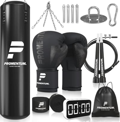 Hangende bokszakset voor volwassenen - Trainingstimer, bokshandschoenen en handwraps voor kickboksen en karate