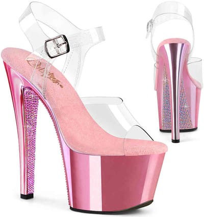 Pleaser - SKY308CHRS Sandaal met enkelband - US 5 - 35 Shoes - Transparant/Roze