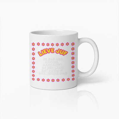 Lieve Juf Mok 330ml – Bloemenontwerp Koffiebeker met Bedanktekst – Perfect Cadeau voor Leraren en Juffen