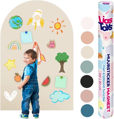 LiasToys Magnetische Muursticker met Krijtbordfunctie – 100 x 80 cm – Magneetbord Muurboog – Beige
