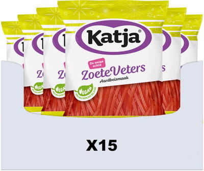 Katja Zoete Veters Aardbei - 15 x 125 gr - Voordeelverpakking
