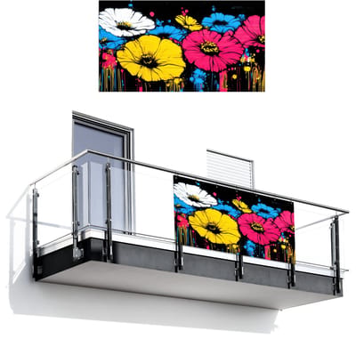 Balkonscherm 200x110 cm - Balkonposter Graffiti - Bloemen - Kleur - Balkon scherm decoratie - Balkonschermen - Balkondoek zonnescherm