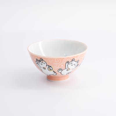 Tokyo Design Studio - Kawaii Lucky Cat Karakusa Rijstkom - Oranje - 300 ml - 11,5 x 6,2 cm
