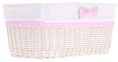 The Wicker Stories – Rieten mandje met witte afwerking – Met stoffen voering met pastelroze rand – Handgemaakt in Europa – Whitewash