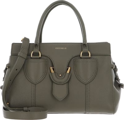 COCCINELLE Leren Handtas Schoudertas York Handbag Grained Leather Laurel Green Olijfgroen