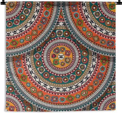 Wandkleed - Wanddoek - Cirkels - Azteken - Patronen - Zuid-Amerika - 90x90 cm - Wandtapijt
