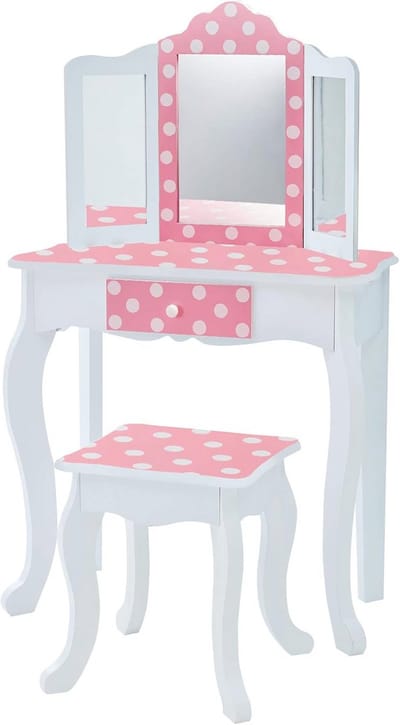 Kaptafel en Stoel voor Kinderen - Houten en Roze/Wit Stippendesign - Ideaal voor Rollenspel