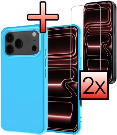 Hoesje - Met 2x Screenprotector - Geschikt voor Apple iPhone 17 Pro - Sterk & Shockproof - Back Cover - Siliconen Case - Telefoon Hoes - Lichtblauw