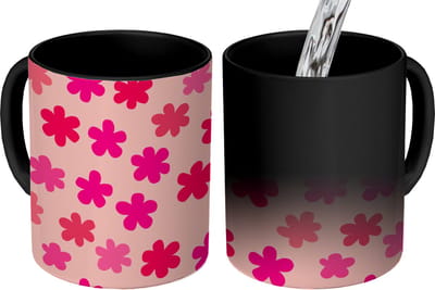 Magische Mok - Foto op Warmte Mokken - Koffiemok - Bloemen - Patroon - Roze - Magic Mok - Beker - 350 ML - Theemok