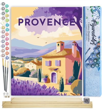 Figured'Art Schilderen op Nummer Volwassenen canvas Reisposter Provence- Handwerk acrylverf Kit DIY Compleet - 40x50cm met DIY houten lijst
