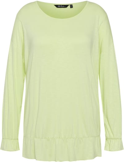Ulla Popken - Dames - shirt volants oversized ronde hals lange mouwen - Limoengroen - Maat 50+