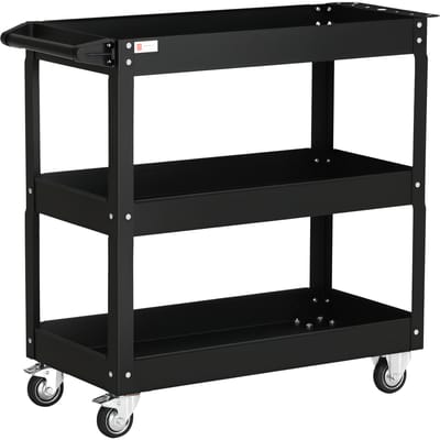 DURHAND stalen werkplaatswagen met 3 laden op wielen met handvat - max. belastbaarheid 150 kg-83x76 cm zwart