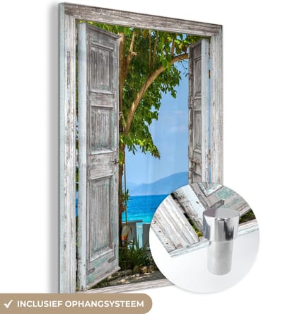 MuchoWow® Glasschilderij 30x40 cm - Schilderij acrylglas - Strand - Tropisch - Zee - Doorkijk - Foto op glas - Schilderijen