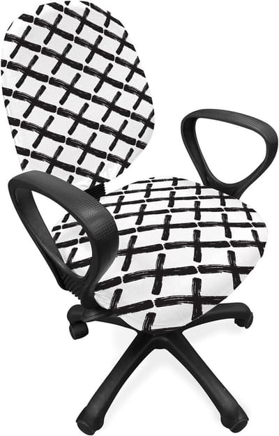 ABAKUHAUS Modern bureaustoel overtreksel, minimalistische brushstokes, decoratieve beschermhoes gemaakt van rekstof, antracietgrijs wit