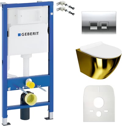 Geberit Duofix Basic Inbouwreservoir - Sofi Slim Goud/Wit Rimless - Delta 25 Chroom Drukplaat - Soft-close