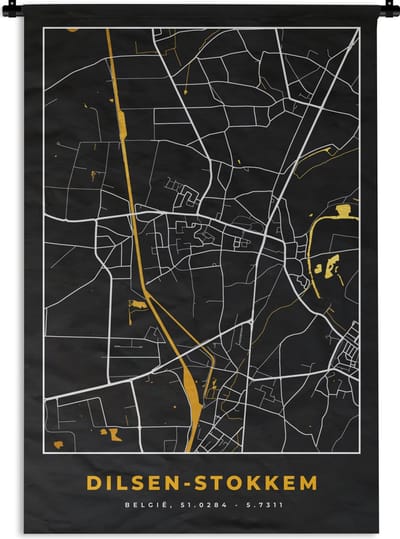 Wandkleed - Wanddoek - Stadskaart - Plattegrond - Dilsen-Stokkem - Kaart - Goud - 120x180 cm - Wandtapijt