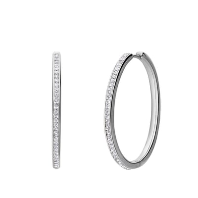 Lucardi Dames Zilveren oorringen kristal 40mm - Oorbellen - 925 Zilver - Zilverkleurig
