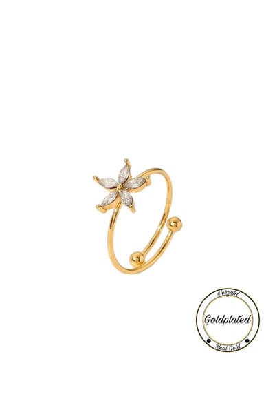 Soraro Bloem Ring | Goldplated | Goudkleurig | Flower | Elegante Ring | Dames Ring | Klemring | Vrouwen Cadeau |