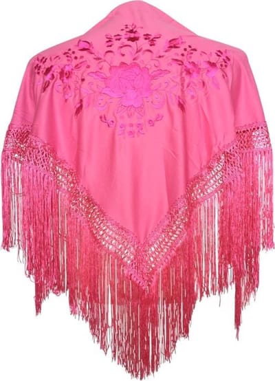 Spaanse manton - omslagdoek - voor kinderen - roze met roze bloemen - bij flamenco prinsessen jurk