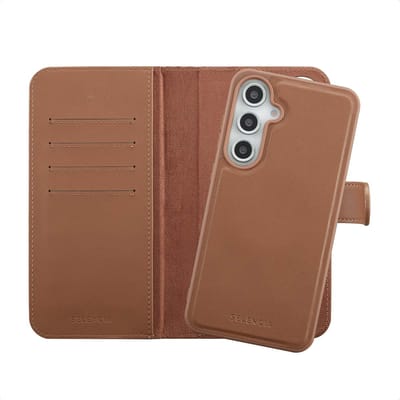 Selencia Hoesje - Geschikt voor Samsung Galaxy S24 FE - Olyn Uitneembare Bookcase met Magnetische Ring - Bruin
