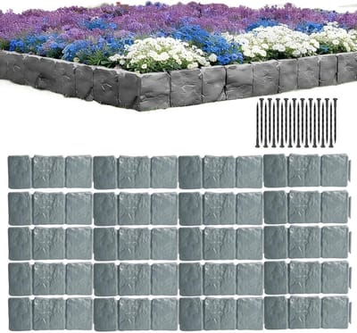 Tuinranden - 25 x 10 cm tuinen bedrandstrip, decoratieve tuinen randbarrière, patio tuin bloemperkrand, imitatie stenen tuinrand voor patio tuin gazon bloembed binnenplaats stoep