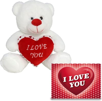 Gerim Knuffelbeer Valentijn I Love You 20 cm en I Love You hartjes wenskaart A5 formaat