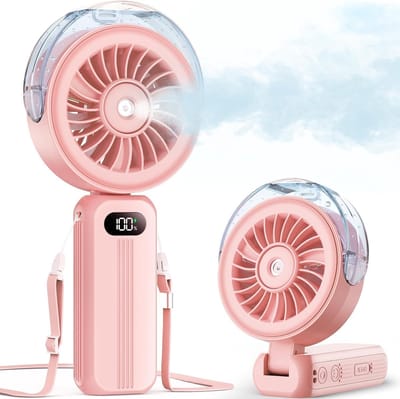 Handheld Mistventilator - Draagbare ventilator - Mistventilator - Krachtig en hoge snelheid - Oplaadbaar - Koelmistventilator - 4000mAh - Werkt op batterijen - Geschikt voor reizen, binnen en buiten Handheld Desktop-gebruik - (Roze)