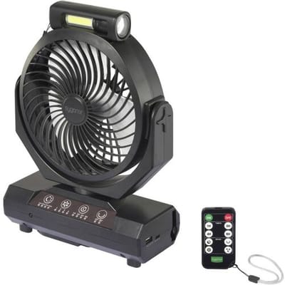 Sygonix Accuventilator 4.6 W (Ø) 205 mm Zwart Werkt ook op batterijen, Met lamparmatuur, Oscillerend, Met afstandsbediening, LED-indicatie, Timer,