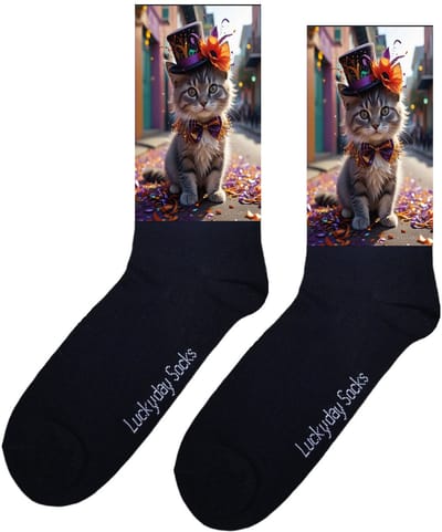 LuckyDay Socks - Kitten sokken - Carnaval sokken - Verjaardag cadeau vrouw en man - Vrolijke sokken - Valentijns cadeau - Kerst sokken - Grappige sokken - Leuke dames en heren sokken - Moederdag - Vaderdag - Socks maken Happy - Maat 37-44