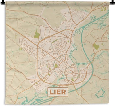 Wandkleed - Wanddoek - Stadskaart - Kaart - Lier - Plattegrond - Vintage - 180x180 cm - Wandtapijt