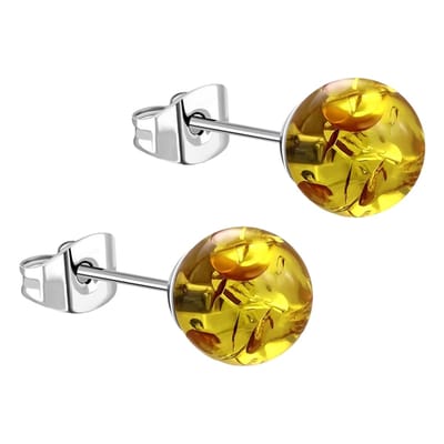 Aramat Jewels | Oorbellen | RVS Bolletjes Oorbellen Amber Acryl - Warme Oorstekers | 6mm / Oranje | | | | | Verkleurd niet