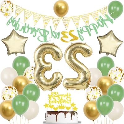 Verjaardagsballonnen 23 jaar groen en goud - Feestdecoratie voor man en vrouw, taartversiering en partyballonnen voor een onvergetelijke 23e verjaardag