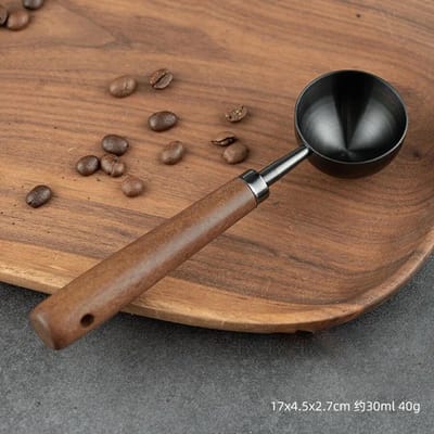 Koffielepel met walnoot handvat, koffiepoeder met lange steel, maatlepel, roestvrijstalen koffieboon met korte steel