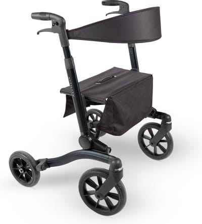 VITILITY Rollator - Charcoal Black - Rollator - Lichtgewicht - Dubbel opvouwbaar - Rugsteun - Wandelstokhouder