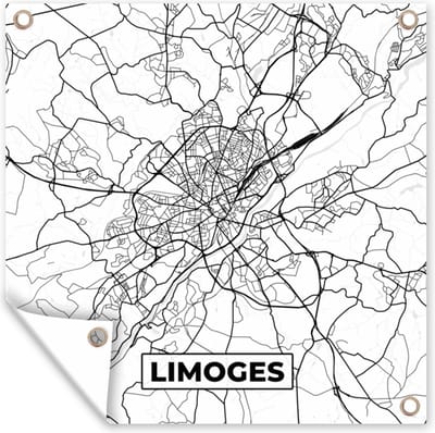 Tuin poster Frankrijk - Limoges - Plattegrond - Stadskaart - Kaart - Zwart wit - 200x200 cm - Tuindoek