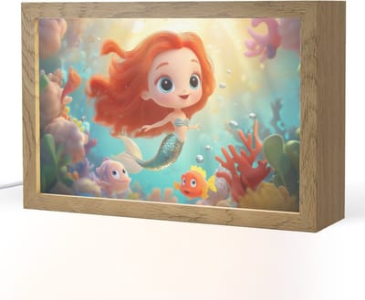 Nachtlampje 30x20 cm - Kinder lampje - Zeemeermin - Water - Vissen - Rood - Tafellamp kinderkamer - Slaapkamer lamp - Bedlamp kinderen - Kinderlampje stopcontact - Wandlamp babykamer - Nachtlampjes