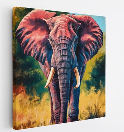 Saammp Canvas Schilderij - Kleurrijke olifant - abstract - Dieren - 20x20 - Foto op canvas - Wanddecoratie - muurdecoratie Woonkamer - Slaapkamer decoratie - Canvas Print
