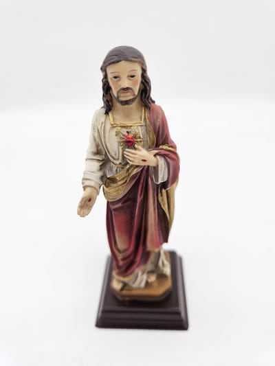 Jezus Christus Heilig Hart - beeld 13,5 cm hoog op console - materiaal polystone - religieus beeld