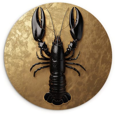 WallCircle® Wandcirkel 30x30 cm - Muurcirkel Kreeft - Zwart - Goud - Luxe - Muurdecoratie woonkamer - Wanddecoratie keuken - Kamer decoratie accessoires - Ronde schilderijen