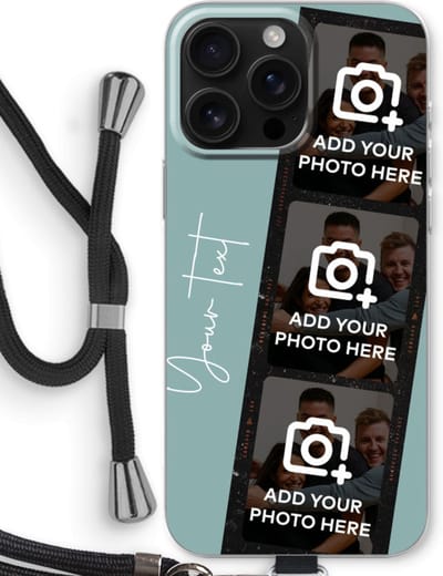 Gepersonaliseerd - Case Company® - Hoesje met koord geschikt voor iPhone 16 Pro Max hoesje met Koord - Filmrol N°1 - Telefoonhoesje met Zwart Koord - Bescherming aan alle Kanten en Over de Schermrand