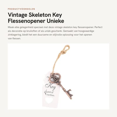 Dailygoods- Sleutelflesopener Vintage - Flesopener met Labelkaart - Zinklegering - Bruiloft Decoratie - Robuust en Duurzaam - Afmetingen 8,4 x 3,4 cm