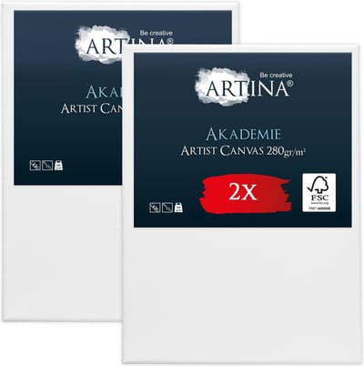 Artina Akademie – Set van 2 Schilderdoeken Canvas 30x40 cm – Spieraam van FSC® Hout – Wit Canvas 100% Katoen – 280 g/m136