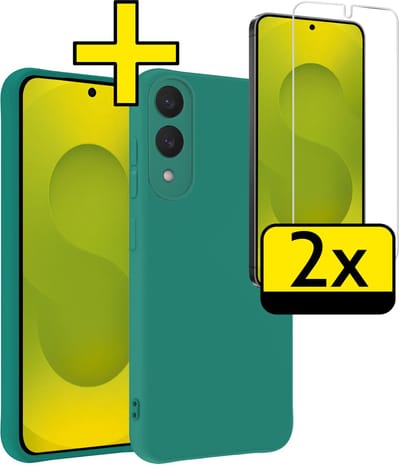 Hoesje - Met 2x Screenprotector - Geschikt voor Samsung Galaxy S25 Edge - Sterk & Shockproof - Back Cover - Siliconen Case - Telefoon Hoes - Telefoonhoesjes - Donkergroen